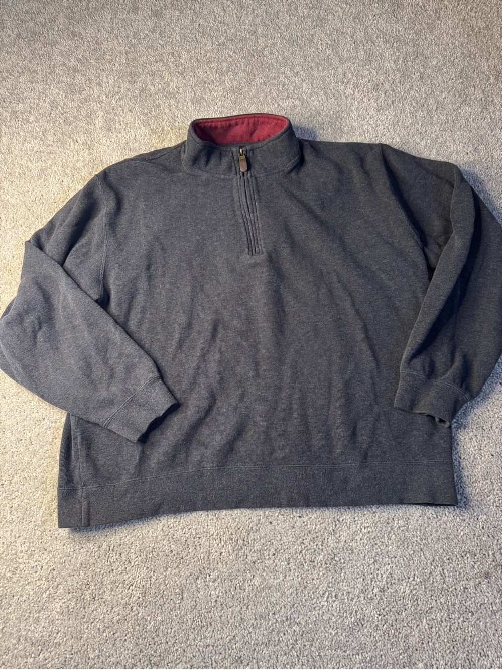 Orvis Charcoal Half-Zip Pullover with Red Collar Trim